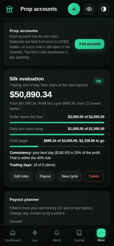 Stoikodex on a phone: prop account gauges